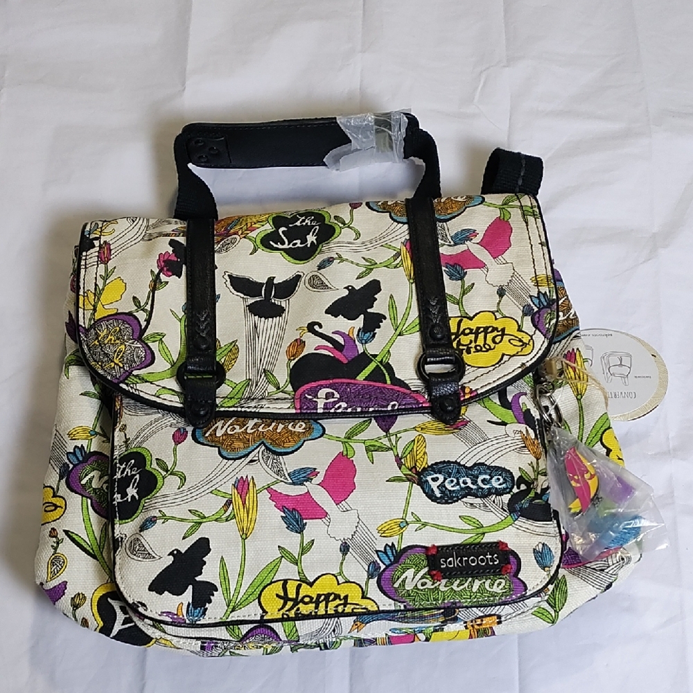 Sakroots Black and Purple Backpack with Vibrant Design